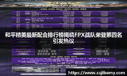 和平精英最新配合排行榜揭晓FPX战队荣登第四名引发热议