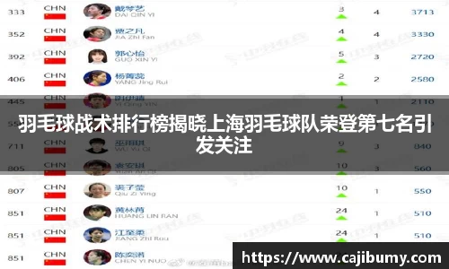 羽毛球战术排行榜揭晓上海羽毛球队荣登第七名引发关注